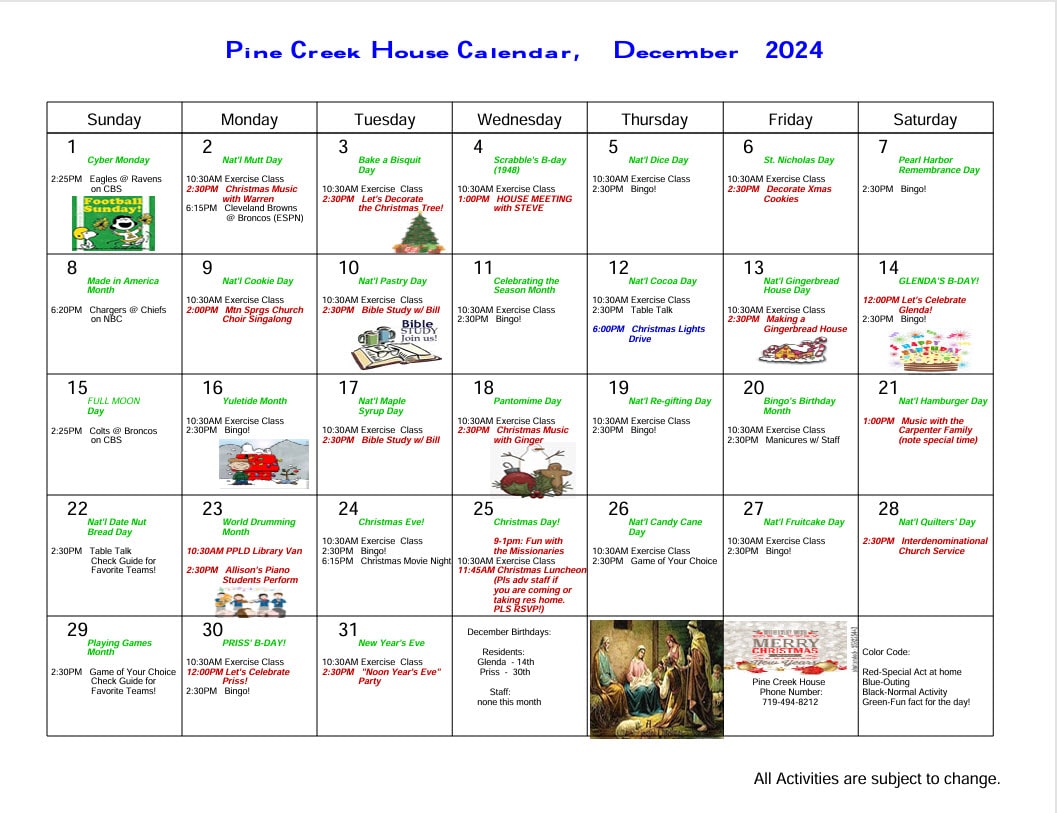 Pine Creek Dec Calendar 2024